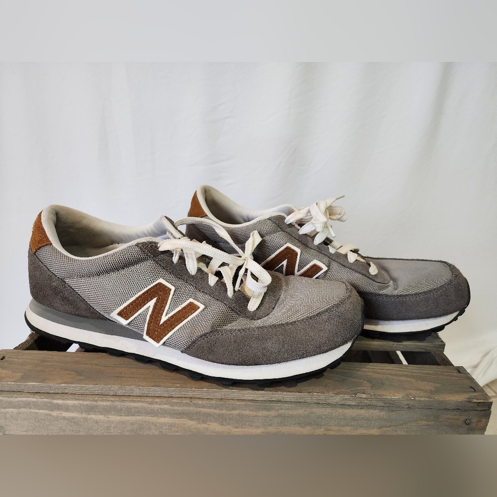 Mens new balance 501 grey brown leather suede sneaker shoe 11.5 retro
